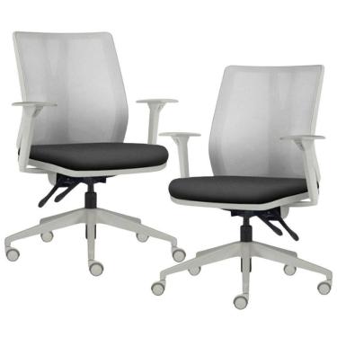 Imagem de Kit 2 Cadeiras De Escritório Giratória Diretor Flow F02 Base Cinza Crepe Preto - Lyam Decor