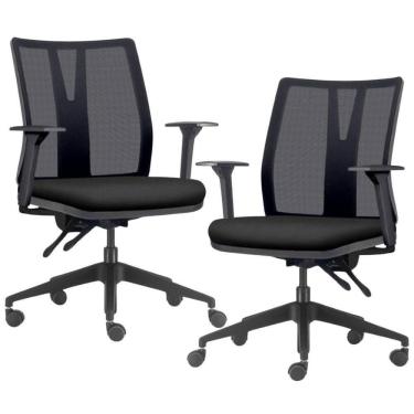 Imagem de Kit 2 Cadeiras De Escritório Giratória Diretor Flow F02 Base Preta Crepe Preto - Lyam Decor