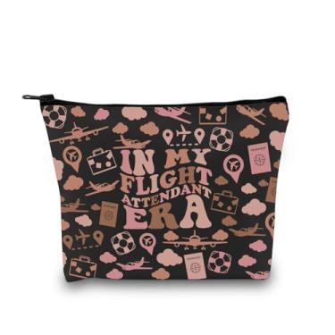 Imagem de Presente de comissária de bordo In My Flight Attendant Era Aeromoça Aviação Bolsa de Maquiagem para Tripulação de Cabine Presente de Aviação, Flight Attendant Era, preto, Bolsa cosmética de lona com