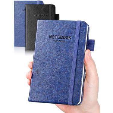 Imagem de Caderno de bolso pequeno pacote com 2, cadernos de bolso de 8,89 cm x 14 cm, capa dura com papel pautado, bolsos internos, design de letras em relevo, bloco de notas 1preto 1 couro azul