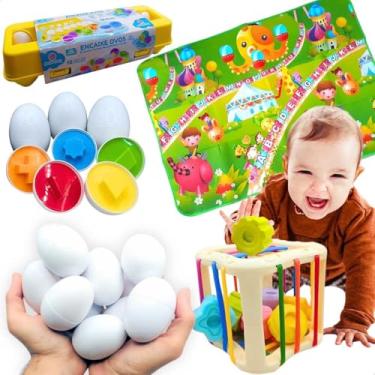 Imagem de Kit Brinquedos Pedagógicos Escolares Cubo + Ovos de Montar e Encaixar Ganhe Tapete Térmico de Atividades Creche Presente Natal Dia das Crianças Aniversário Infantil Bebê 12 Meses 1 2 3 4 5 anos