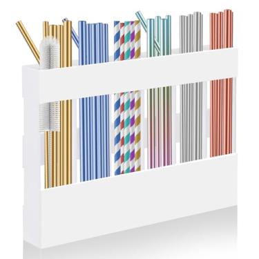 Imagem de Suporte de canudo de acrílico para armário, organizador de canudo reutilizável com fita adesiva dupla face, recipiente de armazenamento de canudo para armário, dispensador de canudo para balcão de