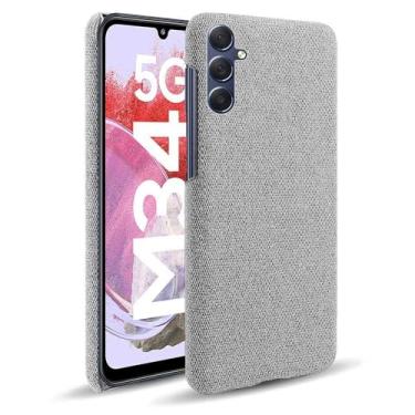 Imagem de Capa para Samsung Galaxy M34 5G,Capa desenhada em lona,Case Protetora Ultrafina com Empunhadura Macia,Design em Tecido Antichoque e Antiarranhões-Light gray