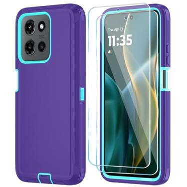 Imagem de Qinmay Capa de celular para Motorola Moto G 5G 2025/Moto G Play 5G 2025 com protetor de tela HD, capa de telefone resistente, à prova de choque e à prova de quedas, capa de telefone de 3 camadas, roxa