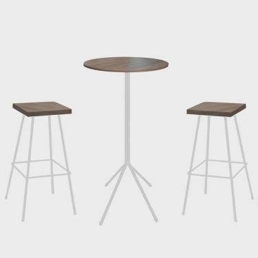 Imagem de Kit 02 Banqueta Alta Eliza Com 01 Mesa Bistrô Nunno Industrial Ferro Branco 100% mdf Madeira - Ahazzo Móveis