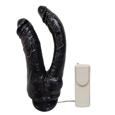 Imagem de Pênis Duplo 18x4 com Ventosa e Vibrador Preto – Lovetoys