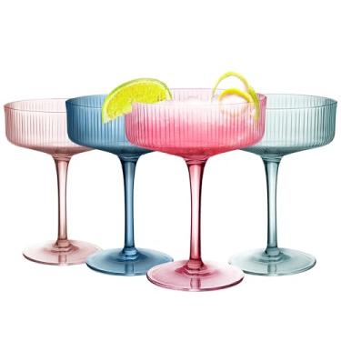 Imagem de Copos de cupê de champanhe 4 peças, taça de coquetel, copos vintage de martini, copos de cupê canelados, ideais para coquetéis, champanhe e presente