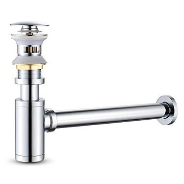 Imagem de Desodorante tipo armadilha de garrafa com 1 1/4" pop-up interruptor de drenagem, conjunto de tubo de lixo redondo P-trap, pia de banheiro sifão de drenagem tubo de encanamento cromado acabamento