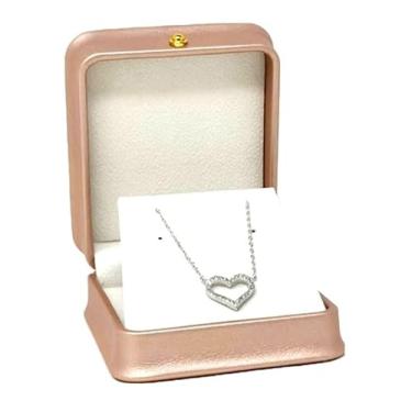 Imagem de Caixa de joias de couro PU rosa dourado com interior de camurça. Caixa de presente de joias finas e exibição de loja de varejo. Vem com caixa de papelão branca externa protetora (ouro rosa, caixa de