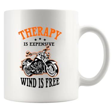Imagem de Therapy Is Expensive Wind Is Free Motorcycle Gifts Rider Biker Motorcyclist Dad Husband Brother Boyfriend Caneca de cerâmica 325 ml branca