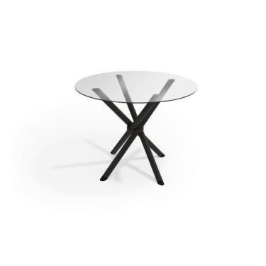 Imagem de Mesa de Sala Jantar Volga c/ Tampo de Vidro Redondo 95cm Preto - Kappe