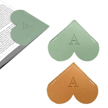 Imagem de Marcador de livro de coração de couro personalizado com inicial, 26 letras, marcador de livro de página de canto personalizado para mulheres leitoras, amantes de livros, professores, estudantes