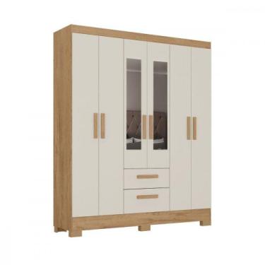 Imagem de Guarda Roupa Casal com Espelho 6 Portas Fortaleza Canelato com Off Whi