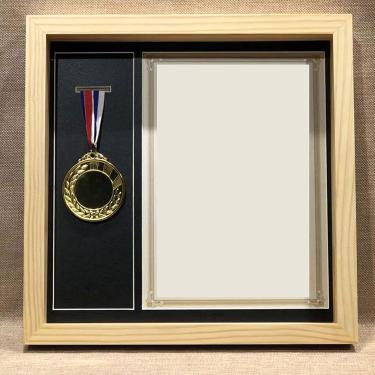 Imagem de Moldura De Exibição De Medalha, Molduras De Fotos De Caixa 3d De Medalha Esportivamoldura De Foto De Imagem Com Certificado Personalizado Com Título, Wood Color, 1 Medal + A4 certificate