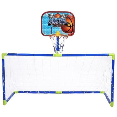 Imagem de Mini de Futebol de Basquete Com Reconstação e Guarda de Futebol, Kit de Basquete Infantil Divertido para Jogos de Ar Livre Internos, Inclui Bomba de Bola