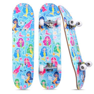 Imagem de Skates para meninas, iniciantes, crianças, adolescentes, adultos, mulheres, 78 x 20 cm, bordo de 7 camadas, duplo chute côncavo, fascinante legal, sólido e durável