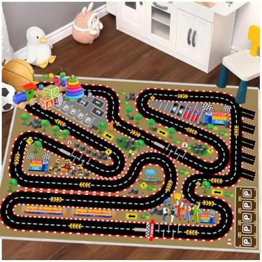 Imagem de Tapete de carro infantil para brincar com carros de brinquedo, tapete de pista de corrida, tapete para crianças, sala de jogos, sala de aula, tapete de pista de corrida de karting para quarto