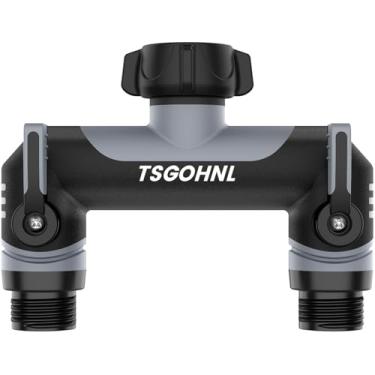 Imagem de Yayamz Divisor de mangueira de jardim, coletor de mangueira de 9,5 cm, adaptador de torneira externa - cobertura TPR macia - válvula bidirecional leve antiderrapante resistente ao sol (cinza)