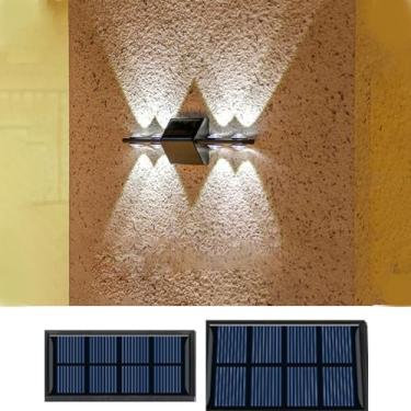 Imagem de Luz de parede de jardim ao ar livre cerca solar IP65 à prova d'água lâmpada de parede solar para cima e para baixo iluminação LED para escada, deck piscina, pátio, decoração de quintal, caminho de
