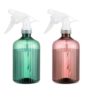 Imagem de SSQMartt Frascos de spray de plástico de 500 ml, pacote com 2, bocal ajustável de névoa e corrente, aderência canelada antiderrapante, recarregável para névoa de cabelo/spray de plantas/soluções de