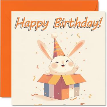 Imagem de Cartões de aniversário de coelho - Presentes de animais - Cartão de feliz aniversário para filho, filha, irmão, irmã, neto, neta, sobrinho, primo, 14 x 14 cm, cartões comemorativos de aniversário