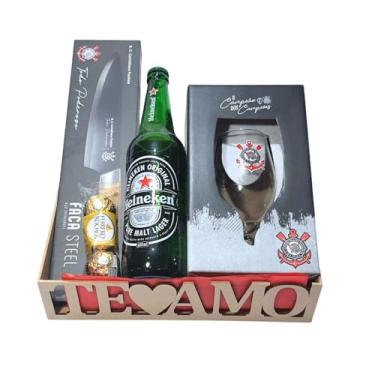Imagem de Cesta Presente Namorado Corinthiano com Faca, Taça e Cerveja (Corinthians)