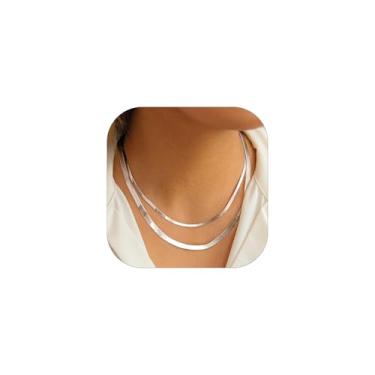 Imagem de ChainsHouse Colar gargantilha de espinha de peixe de corrente plana para mulheres, aço inoxidável/ouro rosa/banhado a ouro 18K delicado, ajustável, simples, em camadas, 30,5 cm/38