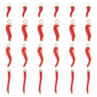 Imagem de FASHEWELRY Pingentes de talismã esmaltados de pimenta vermelha, 24 peças, com laços de latão dourado, boa sorte, comida fofa, pingente de vegetais, para espelho, acessórios de carro, pulseiras, colar