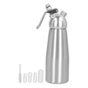 Imagem de Sifão de Chantilly Profissional em Alumínio, 500ml, 3 Bicos Decorativos, Escova de Limpeza, 27cm x 8cm, Prata