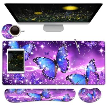 Imagem de Conjunto grande de mouse pad + descanso de pulso com teclado, mousepad estendido para jogos (31,5 x 11,20 cm) com borracha antiderrapante, suporte ergonômico para descanso de pulso de espuma de