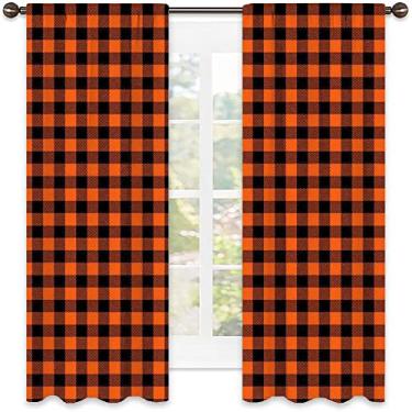 Imagem de Cortinas blecaute xadrez búfalo para quarto - Cortinas escurecidas com isolamento térmico para sala de estar, L 132 x C 239 cm