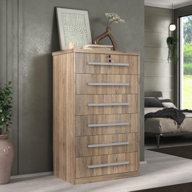 Imagem de Cômoda Grande 6 Gavetas com Fechadura 1327 Ilan Castanho - Móveis Ilan