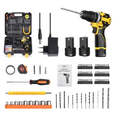 Imagem de Furadeira De Impacto e Parafusadeira 12V com 2 Baterias e Carregador, 2 Velocidades Variáveis, Luzes LED, Furadeira de Impacto, Conjunto Completo para Perfuração e Parafusamento, 149 Peças
