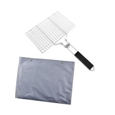 Imagem de IEUDNS Cesta dobrável para grelha, grelha para camping, rede multiuso de aço inoxidável para grelhar, cesta para peixes para camping, bife para, L