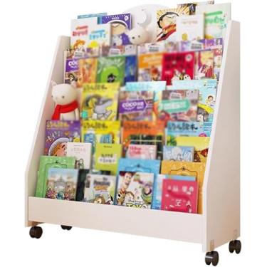 Imagem de Estante Infantil Móvel Estante Infantil Jardim De Infância Prateleira De Livros Ilustrados Com Polias, 80x30x95.5cm