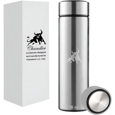 Imagem de Chandler Garrafa de vácuo de aço inoxidável de 473 ml para café quente e frio, chá e bebidas, cabe no carro sem derramamento, tampa isolada com prensa e orifício selado para canudo (prata)