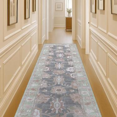 Imagem de Fame Living Tapete de corrida verde Oushak, corredores modernos, turco, eclético, floral, pastel, lavável, tapetes pequenos, corredor curto para corredor, lavanderia, hall de entrada, quarto, cozinha