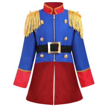 Imagem de Roupa infantil de príncipe encantado para meninos circo ringmaster jaqueta cavaleiro pirata Halloween roupas de Natal, Azul + vermelho, 4-5 Anos