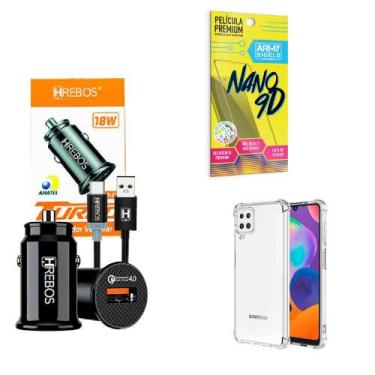 Imagem de Kit Carregador Veicular Turbo 18w com Capinha Samsung A12 + Película 9