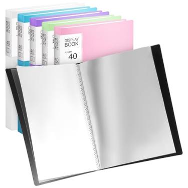 Imagem de Pacote com 6 fichários com mangas de plástico, grande capacidade, 21,6 x 28 cm, 40 bolsos, 80 páginas, apresentação, livro, pasta de portfólio de arte com protetores de folhas transparentes para