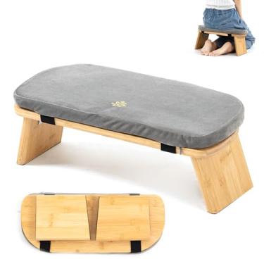 Imagem de Estleys Banco de meditação, banco de meditação de bambu, banco dobrável de meditação de ajoelho, banco de oração Seiza, banco de oração com almofada de meditação, banco de joelhos (cinza e grande)