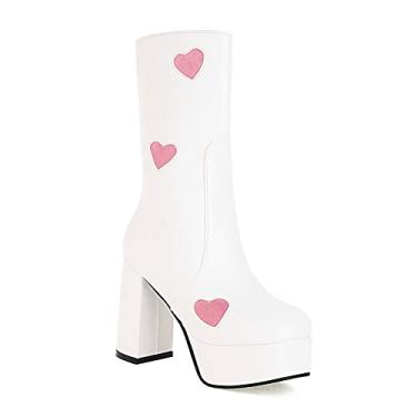 Imagem de BB BEROBELLO FASHION IS AN ATTITUDE Botas femininas de salto alto plataforma cano médio com zíper lateral Sweet Heart Cool Punk Bootie, Branco e rosa, 40