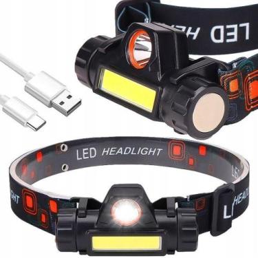 Imagem de Lanterna Cabeca Testa Capacete C/ Foco Recarregavel Usb, Led Corna Bra