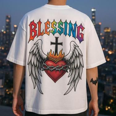 Imagem de Camiseta Streetwear Oversized Masculina Branca Fury - swagon, 2, G