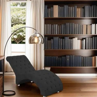 Imagem de Recamier Divã Espreguiçadeira Para Sala Cliníca Elisa Suede Preto