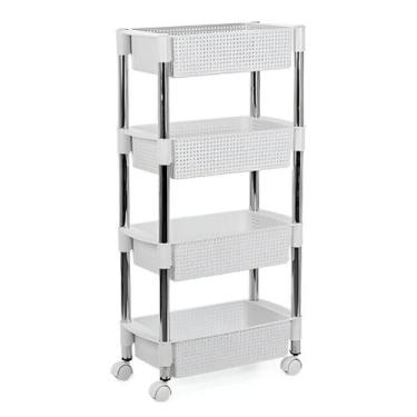 Imagem de Fruteira Retangular Em Rattan Branca De 4 Andares - Niquelplast