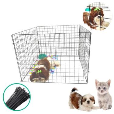 Imagem de Cercadinho Móvel 4 Telas 60x80cm Modular Tela Aramada Ambiente Seguro 