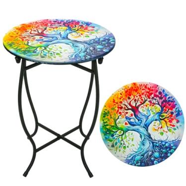 Imagem de Mesa lateral redonda, metal resistente ao clima com detalhe de pátio de 35,5 cm para sala de estar, pátio, varanda, jardim, varanda, jardim, fácil de montar