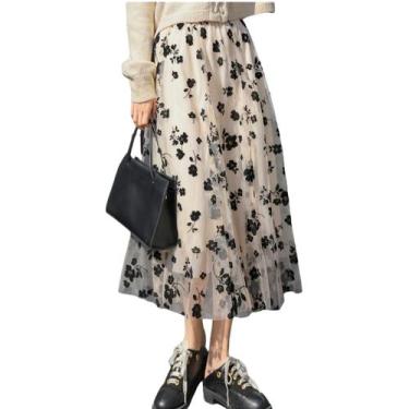 Imagem de N-F3201-Saia Midi Feminina Tule Bordado Renda Princesa Elegante Luxo -