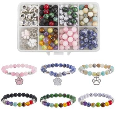 Imagem de SUNNYCLUE 1 caixa faça-você-mesmo 6 conjuntos de pulseiras kit de pedras preciosas contas redondas gato cachorro encantos estampa animal berloque flor amazonita pedra vulcânica pedra espaçadores para